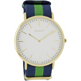 OOZOO Vintage 44mm Goldplated Blue Green Nato Strap C6918